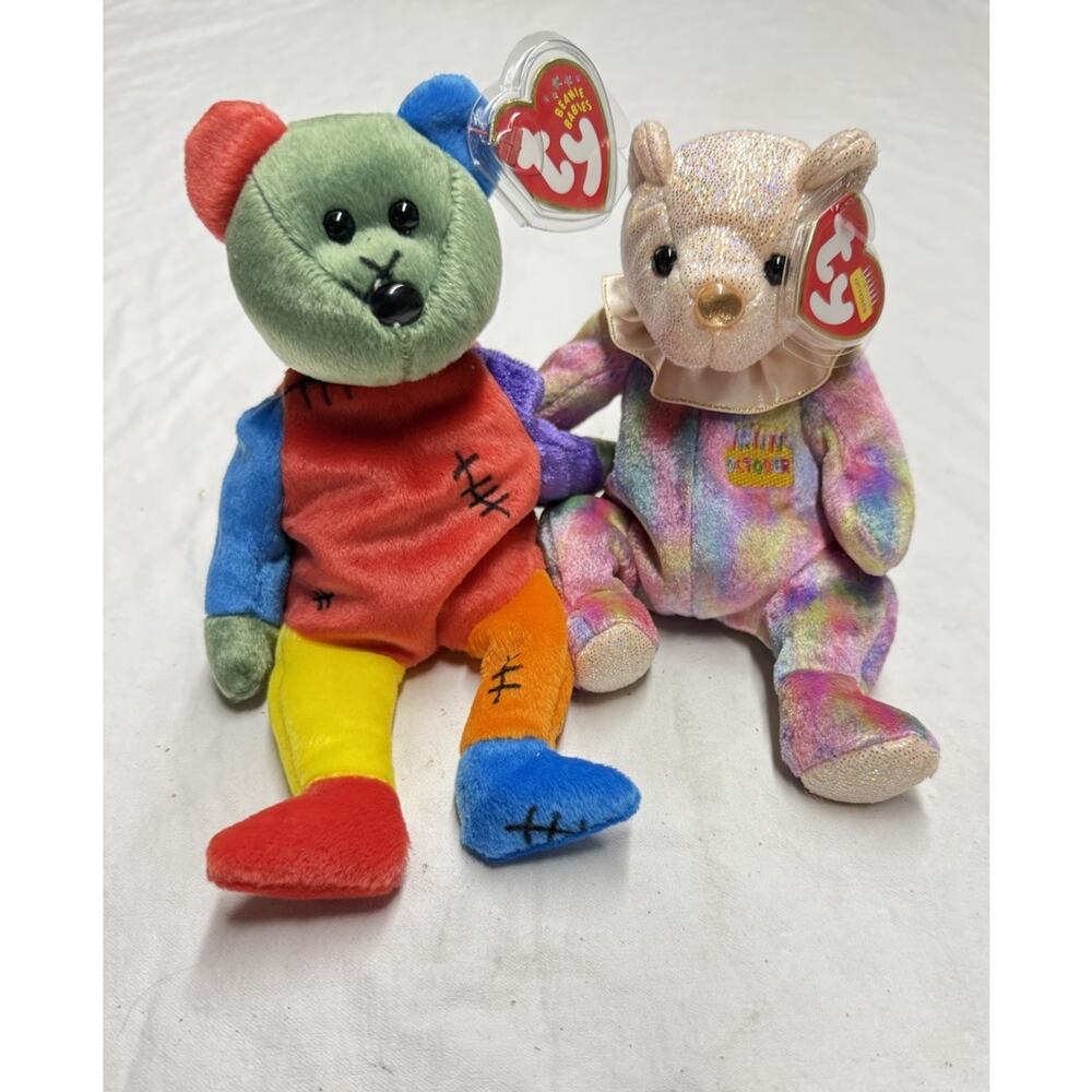 Vintage TY Beanie Frankenteddy Halloween Bear 2001-2002 October Bear Multicolor
